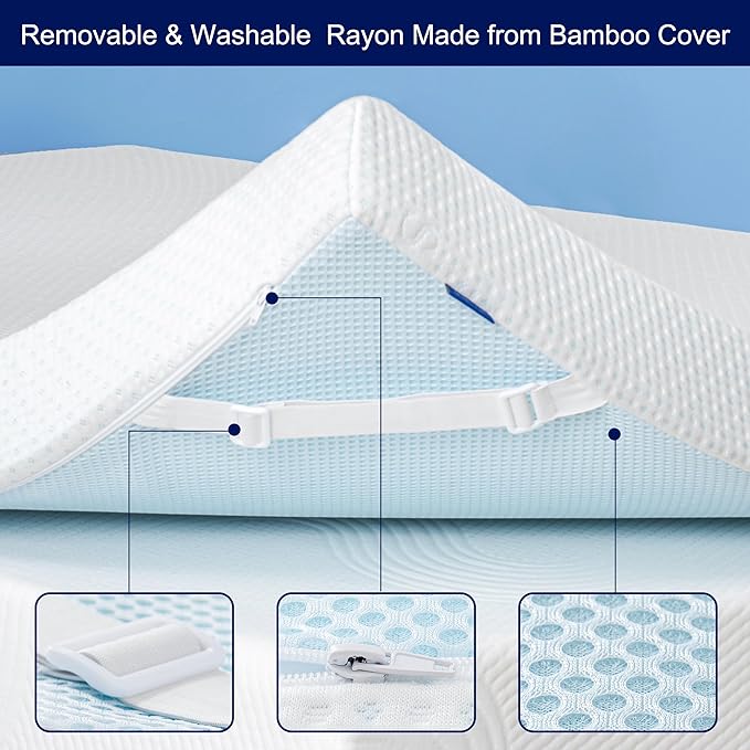 Subrtex 4 Inch Mattress Topper Cover (Only Cover) Mattress Topper Protector Bedding Rayon Made from Bamboo Removable Mattress Encasement with Zippers, Twin