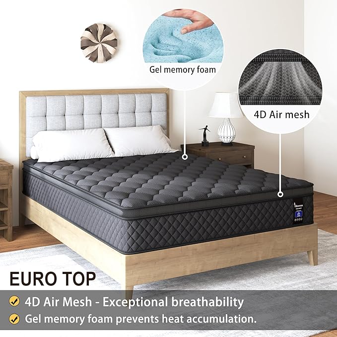 King Mattress, 10 Inch Hybrid Mattresses Euro Top Medium Firm for Back & Lumbar Support, 100 Night Trial, Individual Pocket Spring Bed for Motion Isolation & Pressure Relief
