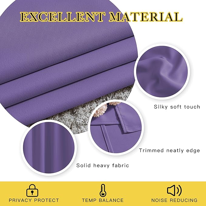 NICETOWN Lilac Purple Blackout Doorway Curtains 80 inch Length 2 Panels, Grommet Light Reducing Thermal Insulated Privacy Door Curtains Window Treatments for Bedroom, W46 x L80