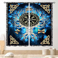 Tree of Life Curtains, Vikings Celtic Nordic Life Tree Scandinavian Aesthetic Mythology Blue Window Drapery Treatments for Bedroom Living Room Bathroom 2 Panels, 63"x72" Inch
