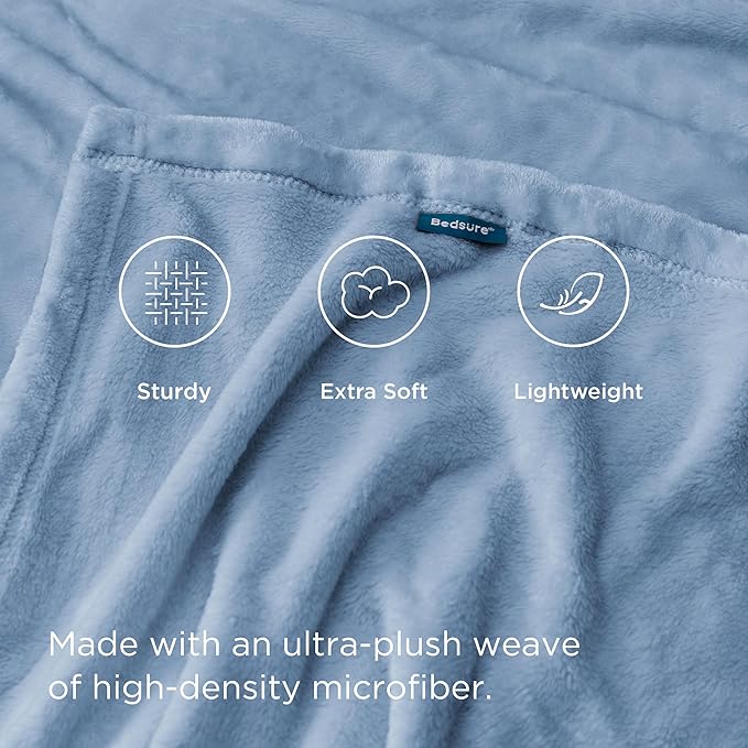 Bedsure GentleSoft Fleece Blankets Twin Size Light Blue - 300GSM Lightweight Plush Fuzzy Cozy Soft Blanket for Bed, Sofa, Couch, Travel, Camping, 60x80 inches