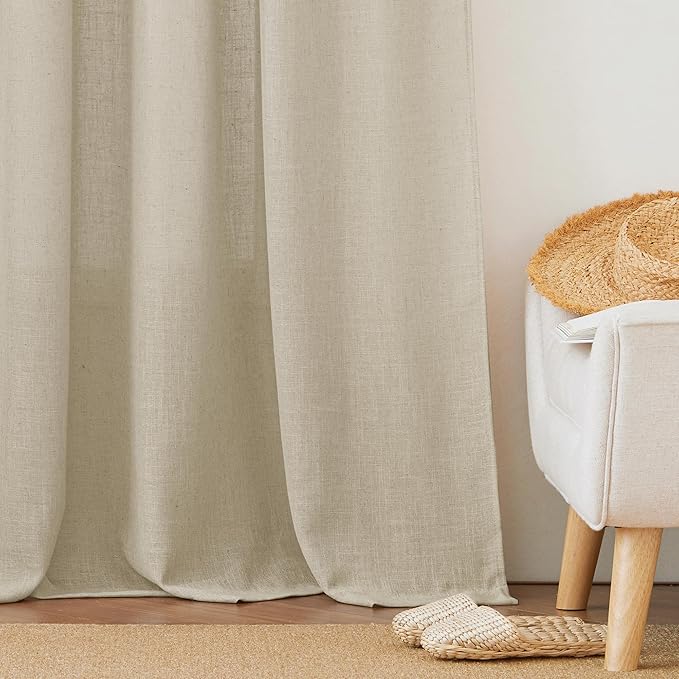 RYB HOME Semi Sheer Curtains Linen Texture Translucent Privacy Small Drapes Sunlight Filter Small Window Panels for Farmhouse Bunk Bed, Kitchen, Dining, Villa, W 52 x L 36 inch, 2 Pcs, Beige