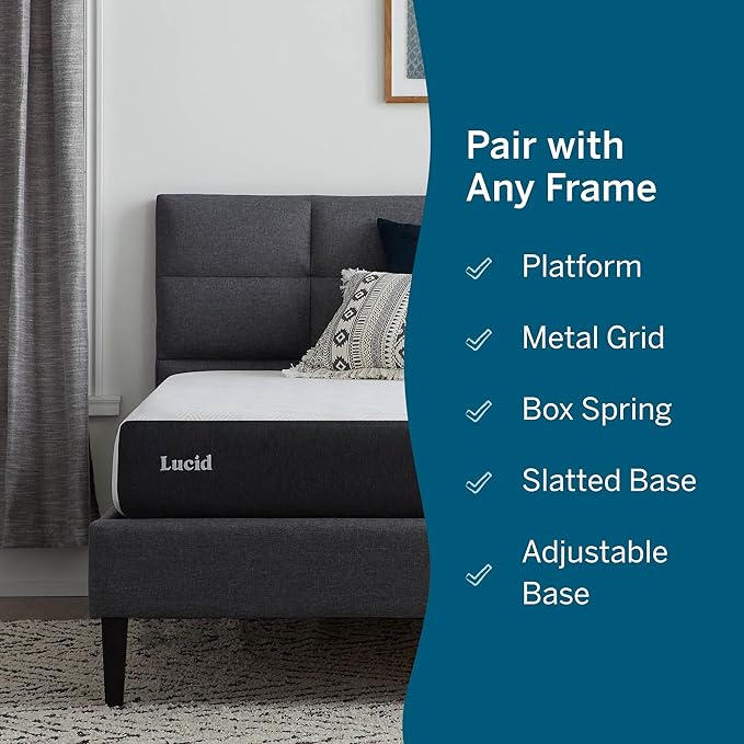 Lucid 8 Inch Memory Foam Mattress - Medium Firm Feel - Infused with Refreshing Bamboo Charcoal and Cooling Gel - Bed in a Box - Temperature Regulating - Pressure Relief - Breathable - Full Size