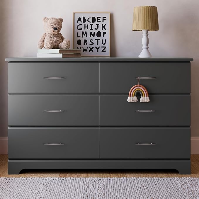 Storkcraft Brookside 6-Drawer Dresser (Gray) – GREENGUARD Gold Certified, Gray Dresser for Bedroom, Kids & Nursery Storage Chest, Safety Interlocking Drawers, Pre-Installed Tracks, Kids Chest