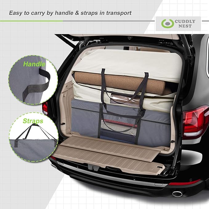Cuddly Nest Folding Mattress Storage Bag - Heavy Duty Carry Case for Tri-Fold Guest Bed (Fits 4" Queen Mattress,Grey)