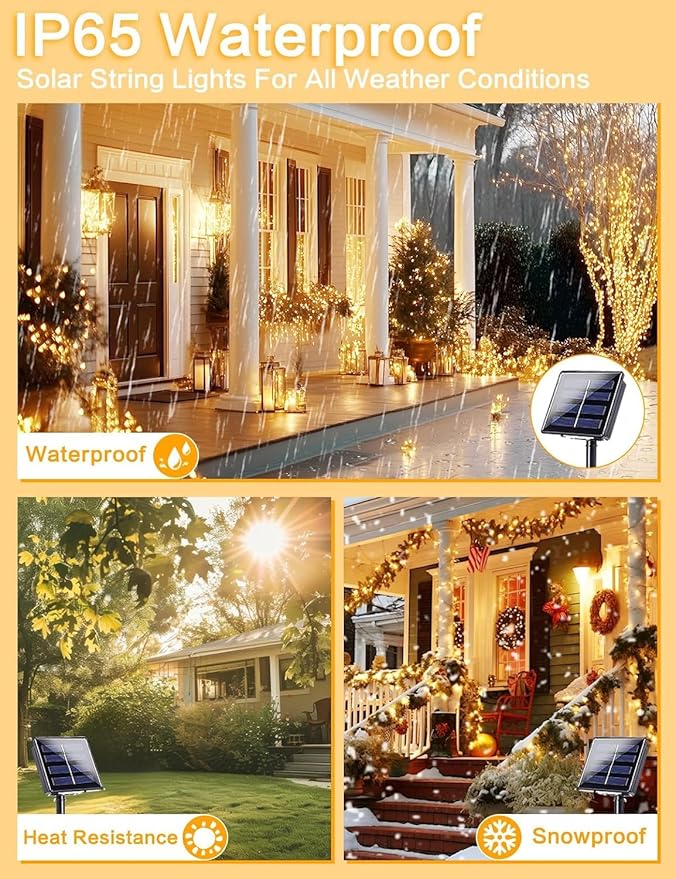 Solar String Lights Outdoor, 2 Pack 144FT 400 LED Solar Christmas Twinkle Lights Outside Waterproof Copper Wire with 8 Modes Solar Fairy Lights for Garden Tree Birthday Christmas Decor(Warm White)