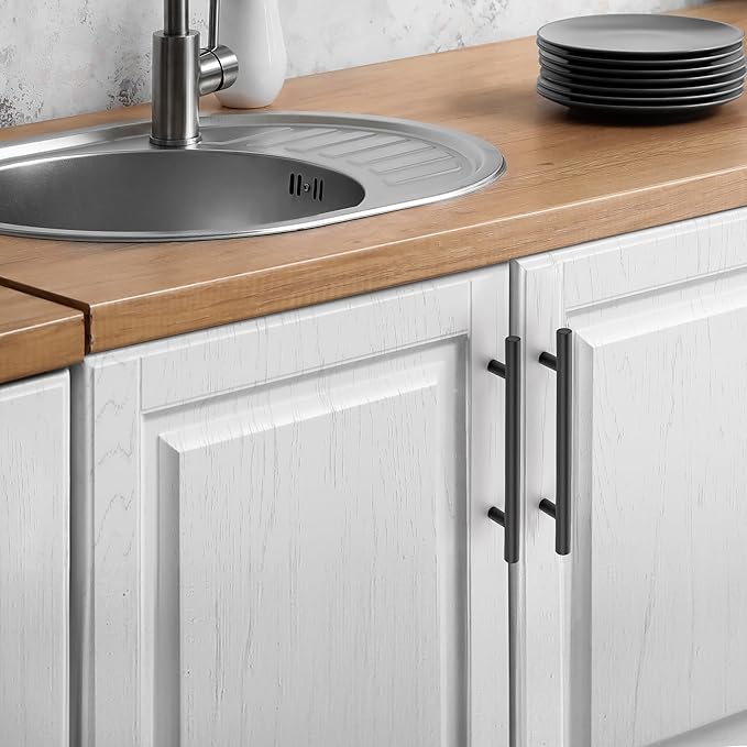JOY DECOR 15 Pack Cabinet Handles, Black Cabinet Pulls, 5 in Hole Center Kitchen Hardware, Stainless Steel T Bar Handles for Dresser Drawers