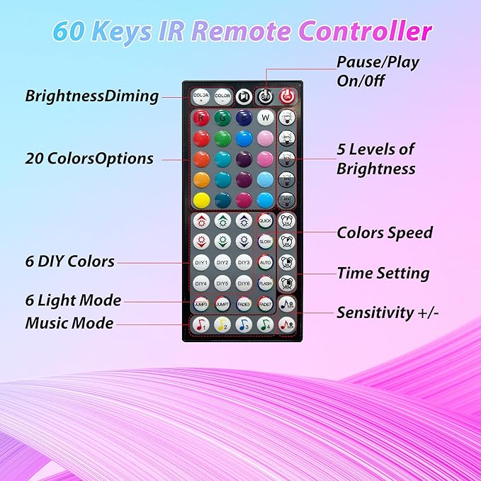 65.6 ft LED Lights for Bedroom Music Sync RGB LED Strip Lights with APP & Remote Control LED Lights for Room Home Party Christmas Wall Decor