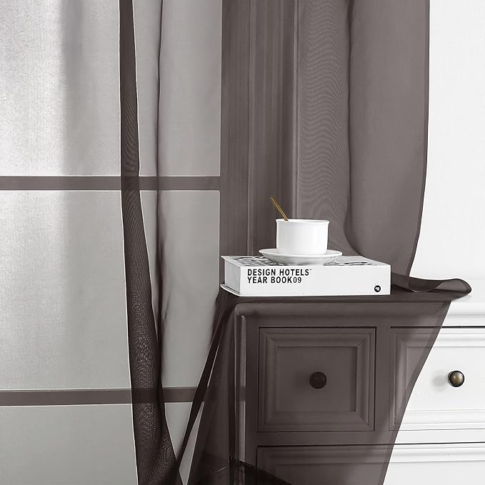 Chyhomenyc Chocolate Brown Sheer Curtains 72 Inch Length 2 Panels, Light Filtering Soft Airy Rod Pocket Voile Window Curtain Drapes for French Door Bedroom Living Room, Each 42Wx72L Inches