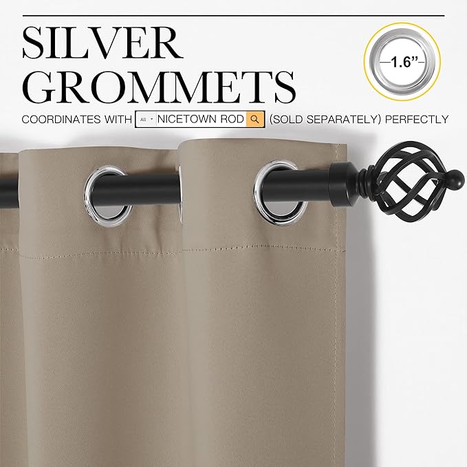 NICETOWN Sleek Blackout Curtains 63 inches Length for Small Windows, Noise Reducing and Block Draft Panels for Door Doorway Laundry Office Luxury Decor Theme (2 Panels, Taupe, W42 x L63 -Inch)