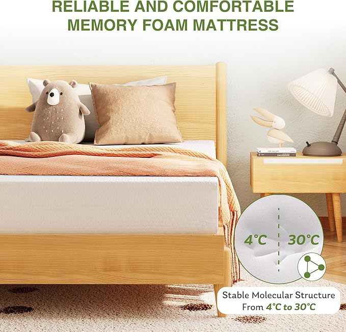 EGOHOME 6 Inch Twin Mattress for Kids, Memory Foam Mattress with Cooling Green Tea Gel, Relieve Pressure with Medium Firm Support, CertiPUR-US Certified, 75''L x 38''W, White