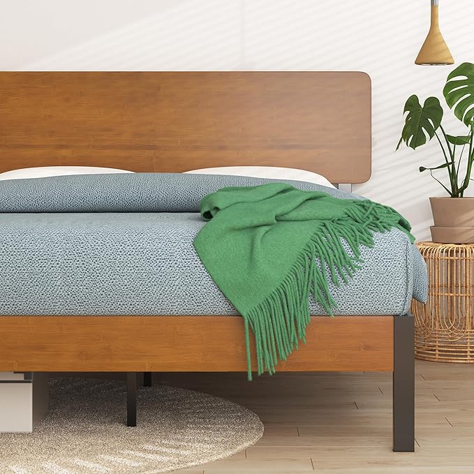 ZINUS Olivia Metal and Bamboo Platform Bed Frame, No Box Spring Needed, Wood Slat Support, Easy Assembly, Queen