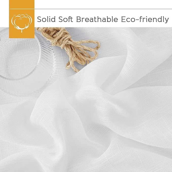 RYB HOME White Curtains 84 inches Long Linen Textured Semi Sheer Curtains Privacy Light Glare Filtering Window Drapes for Living Room Dining Bedroom, White, W 34 x L 84 inches, 2 Panels