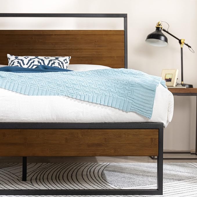 ZINUS Suzanne 44 Inch Bamboo and Metal Platform Bed Frame, Solid Steel Construction, No Box Spring Needed, Wood Slat Support, Easy Assembly, Chestnut Brown, King