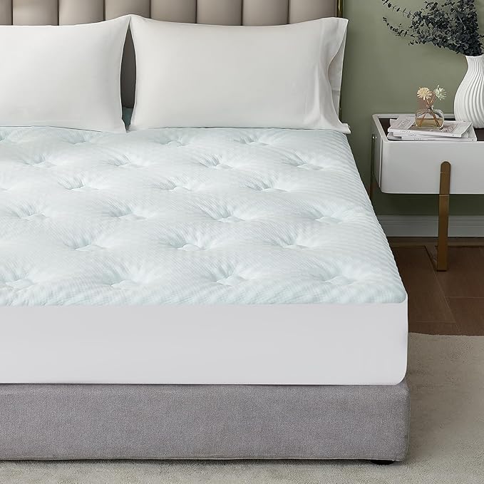 Hansleep King Mattress Topper Viscose Derived from Bamboo, Memory Foam Pillow Top Mattress Topper King with Deep Pocket, Breathable Mattress Pad for Back Pain Relief, 78" x 80", White