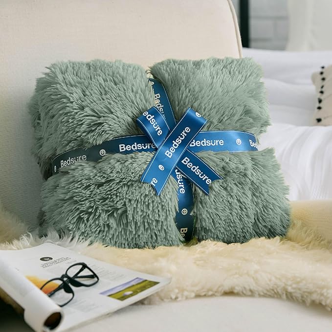 Bedsure GentleSoft Fluffy Sage Green King Size Blanket for Bed, Thick Soft Sherpa Faux Fur Fleece Bedding Fuzzy Plush Winter Warm Heavy Big Large King Blanket, Cozy Green Gifts for Men Women, 108x90