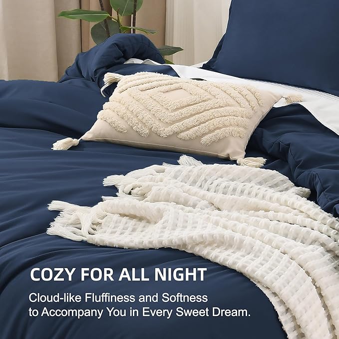 Litanika Navy Blue Twin/Twin XL Comforter Set, 2 Pieces Lightweight Solid Bedding Set, All Season Fluffy Bed Set (66x90In Comforter & 1 Pillowcase)