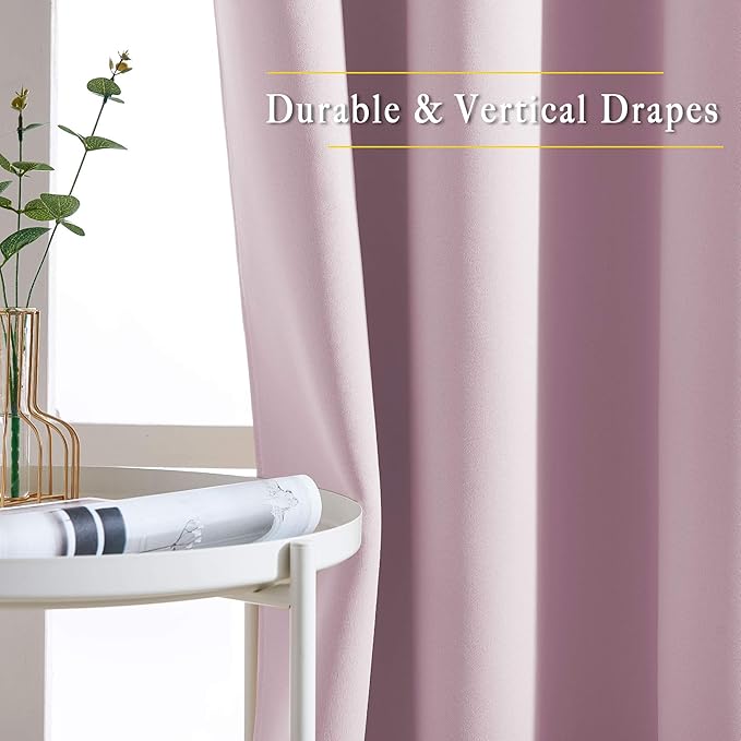 NICETOWN Baby Pink Room Darkening Curtains 102 inches Long, Grommet Thermal Insulated Solid Room Darkening Window Treatments Sound Reducing for Living Room, W46 x L102, Set of 2