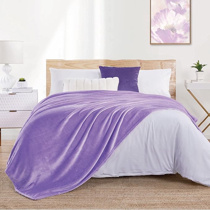 Walensee Fleece Blanket Plush Throw Fuzzy Lightweight (Queen Size 90x90 Lavender) Super Soft Microfiber Flannel Blankets for Couch, Bed, Sofa Ultra Luxurious Warm and Cozy for All Seasons