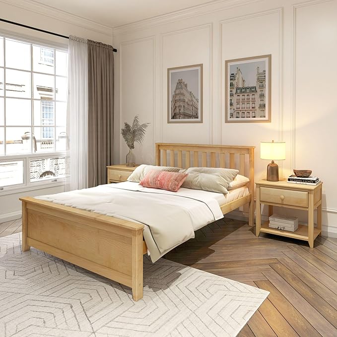 Plank+Beam Solid Wood Full Bed Frame, Platform Bed with Headboard, Natural
