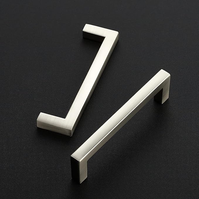 Ravinte 10 Pack Solid 3-3/4 Inch Center to Center Slim Square Bar Drawer Handles Cabinet Hardware - Brushed Nickel Kitchen Pulls