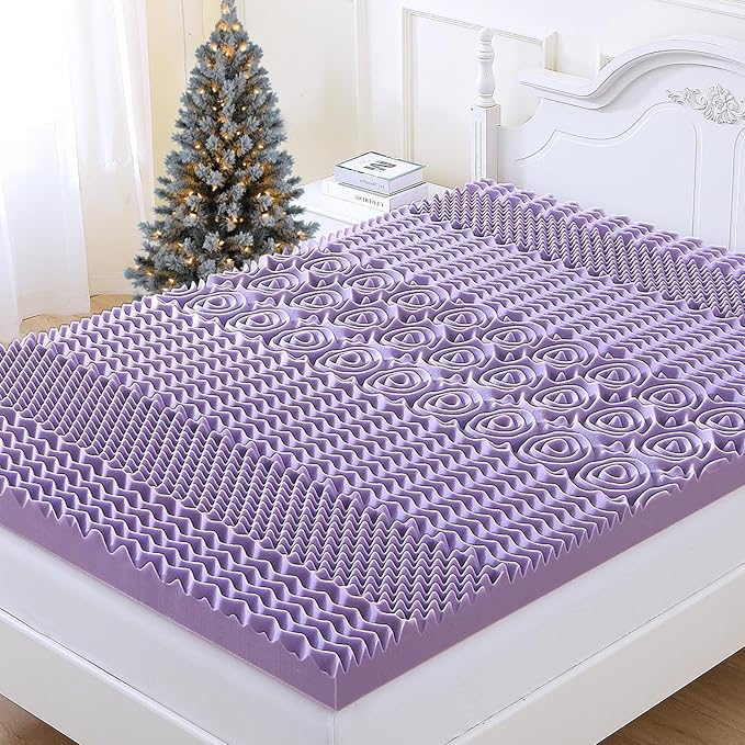 MUXHOMO 2 Inch 7-Zone Twin XL Mattress Topper, Egg Crate Foam Mattress Topper Twin XL Size for Back Pain, Lavender Cooling Gel Infused Bed Pad, CertiPUR-US and Oeko-TEX Certification (79"×38")