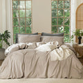 MooMee Bedding Duvet Cover Set 100% Washed Cotton Linen Like Textured Breathable Durable Soft Comfy (Heathered Taupe, Full 80"x90")