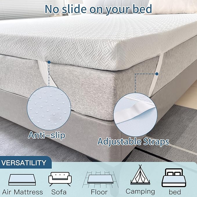 Airensky 3 Inch Memory Foam Mattress Topper, Cooling Gel Infused High Density Cal King (72"x84") Topper with Removable Washable Cover, Bed Topper for Pressure Relief Back Pain, CertiPUR-US Certified