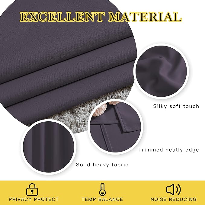 NICETOWN Blackout Curtains for Girls Room - Thermal Insulated Solid Grommet Room Darkening Curtains/Panels/Drape for Bedroom (Greyish Purple, 1 Pair, 66 by 90-Inch)