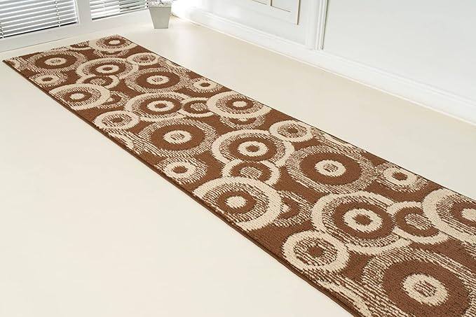 Custom Length Cut to Size Modern Farmhouse Carpet Runner Rug for Hallways, Non Slip Rubber Backed, 31 inch Wide X Customized Length, Geo Brown, 31 inch X 5 feet