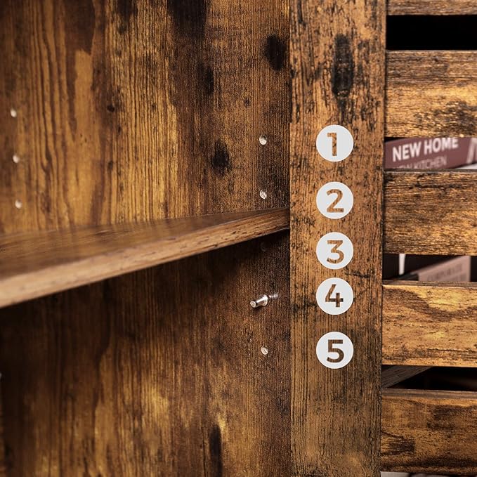 VASAGLE Lowell Storage Cabinet, Sideboard with Adjustable Shelves and Louvered Doors, Industrial, 13" D x 44.9" W x 29.5" H, Rustic Brown