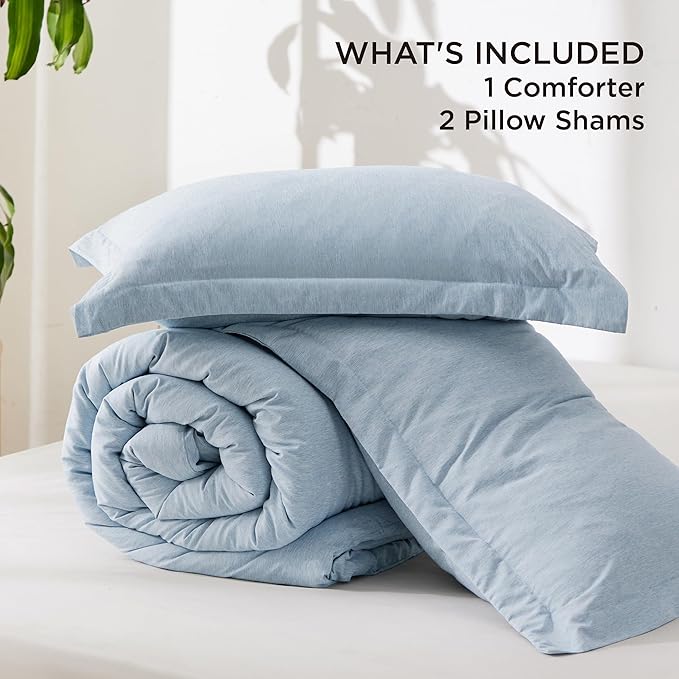 Bedsure Queen Comforter Set - Light Blue Soft Bedding for All Seasons, Cationic Dyed Bed Set, 3 Pieces, 1 Queen Size Comforter (90"x90") and 2 Pillow Shams (20"x26"+2")