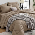 HEVUMYI Linen California King Comforter Set - 7-Piece All Season Bed in a Bag Cal King, Ultra Soft Bedding Set with Comforter, Flat Sheet, Fitted Sheet, Pillowcases, Pillow Shams