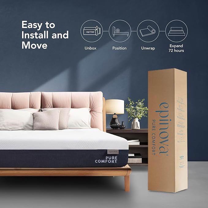 EPITEX Pure Comfort 10 Inch Queen Size Memory Foam Mattress – Air-Flow Memory Foam, Medium Plush for Pressure Relief and Motion Isolation, Breathable Pure Cotton Cover, CertiPUR-US Certified