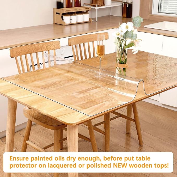 Clear Table Protector 14 X 30 Inch Thick Plastic Table Cover Protector Waterproof PVC Clear Tablecloth Protector Pad Vinyl Desk Top Protector Mat for Wood Coffee Glass End Sofa Side Dining Room Table