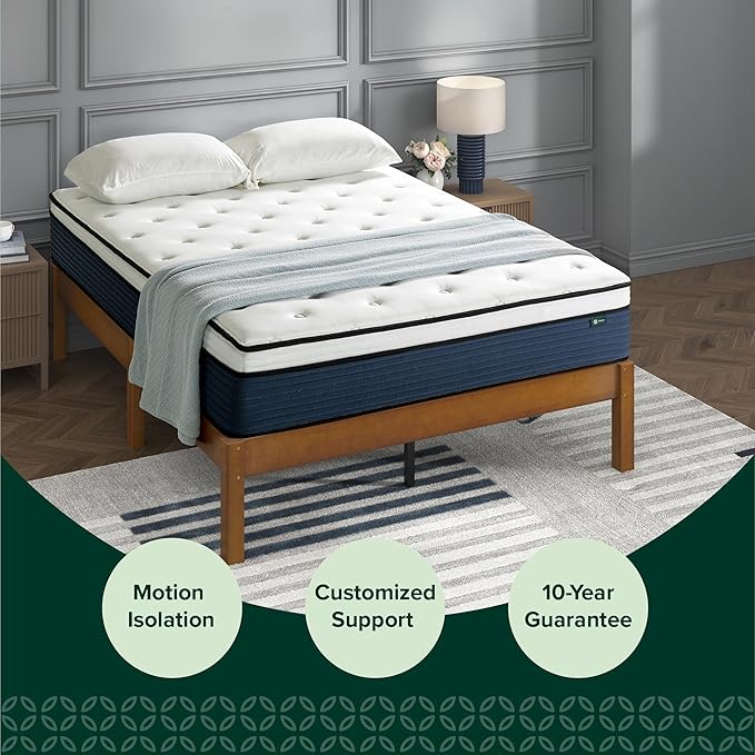 ZINUS 12 Inch Comfort Support Hybrid Mattress [New Version], Queen, Fiberglass Free, Medium Plush, Motion Isolation, Certified Safe Foams & Fabric, Mattress in A Box