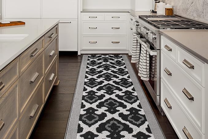 Custom Length Cut to Size Fleur de Lis Inspired Carpet Runner Rug for Hallways, Non Slip Rubber Backed, 31 inch Wide X Customized Length, Royal Grey, 31 inch X 20 feet