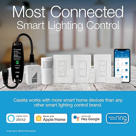 Lutron Caseta Original Smart Light Switch (Lutron Smart Hub Required), for Home, LED Lights, and Fans, 6 Amp, Single-Pole/3-Way, Neutral Required, PD-6ANS-WH-12-Pack, White, 12 Pack
