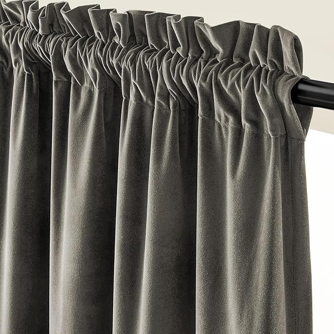 Lazzzy Velvet Blackout Curtains Thermal Insulated Room Window Drapes Super Soft Luxury Curtains for Living Room Bedroom Rod Pocket 2 Panels, Grey, 52" W x 84" L