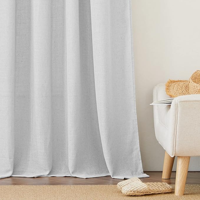 RYB HOME Semi Sheer Curtains - Natural Linen Textured Blend Sheer Curtains Light Glare Filtering Privacy Window Curtaind for Living Room Bedroom Dining, Dove Grey, W 52 x L 108 inch, 1 Pair