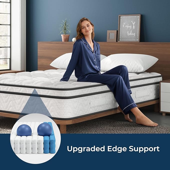 Vesgantti Full Mattress 10 Inch, Fiberglass-Free | Cool Sleep Hybrid Double Mattress in a Box - Memory Foam & Pocket Springs, Ergonomic Design, Pressure Relief, Medium Firm Feel, 54"×75"×10"
