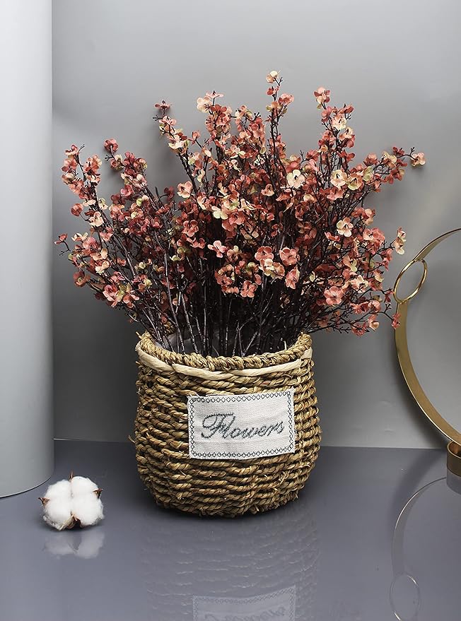 JAKY-Global Babys Breath Silk Artificial Flowers 6 Bundle European Fake Flowers Decor Wedding Party Fall Stems Decoration Bouquets DIY Home Garden,Farmhouse,Living Room Decor (Beige Brown-6pcs)