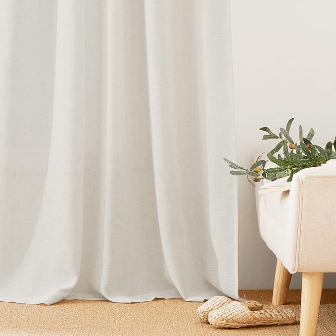 RYB HOME Linen Sheer Curtains 63 inch Length 2 Panels, Privacy Semi Sheer Curtains Light Glare Filtering Country Rustic Drapes for Farmhouse Bedroom, Living Room Decor, 52" W x 63" L, Linen
