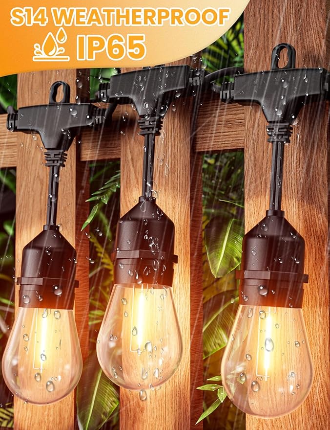 Svater Outdoor String Lights 150FT, E26 Socket, 48pcs S14 Shatterpoof Bulbs, 1 Watt Dimmable 2700K Warm White, IP65 Waterproof Commercial Grade Patio Lights（3 Pack X 50FT）