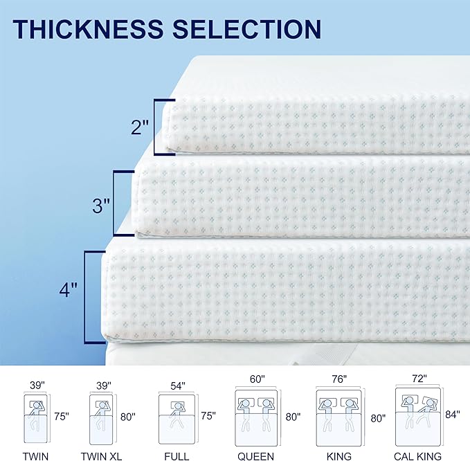 Subrtex 2 Inch Mattress Topper Cover (Only Cover) Mattress Topper Protector Bedding Rayon Made from Bamboo Removable Mattress Encasement with Zippers, Twin XL