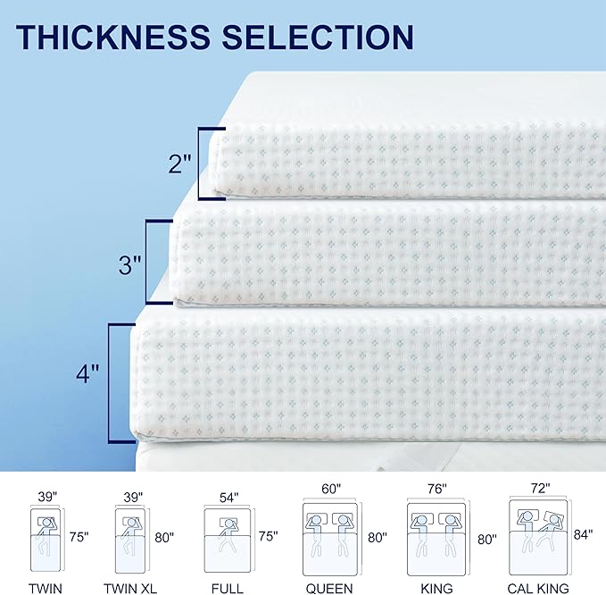 Subrtex 2 Inch Mattress Topper Cover (Only Cover) Mattress Topper Protector Bedding Rayon Made from Bamboo Removable Mattress Encasement with Zippers, Full