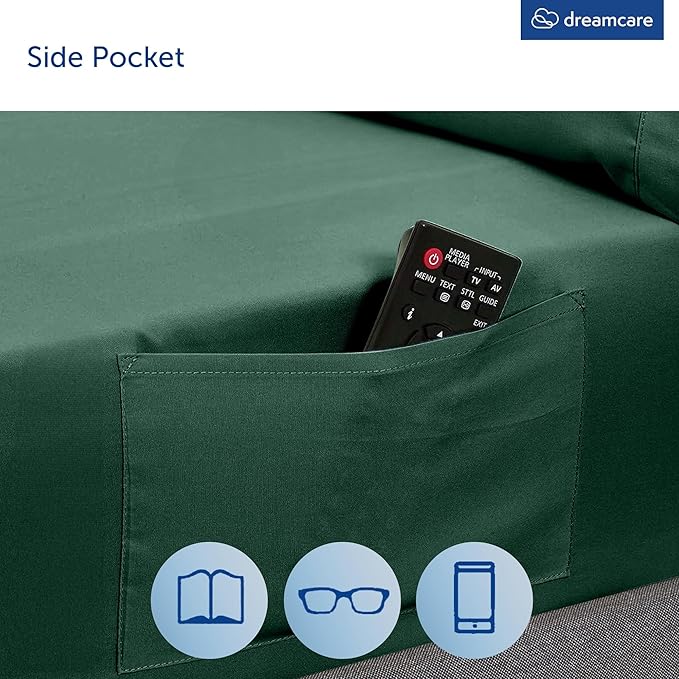 DREAMCARE Queen Size Sheets - Cooling Bed Sheets - 4pcs Set - up to 15" Deep Pocket Queen Sheet Set - Sheets Queen Size Bed - Soft & Long Lasting 100% Fine Microfiber with Side Pocket - Emerald Green