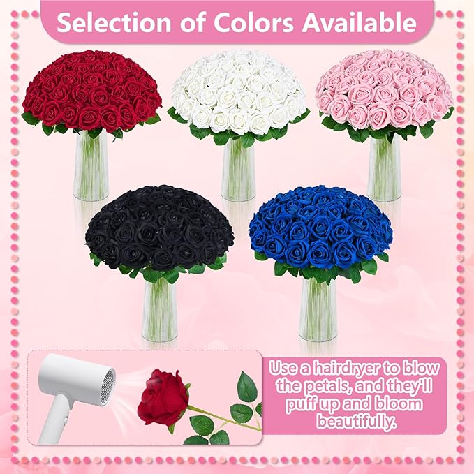BLEUM CADE 50 Pcs Black Roses Artificial Flowers, Real Touch Velvet Roses Fake Flowers Bulk, Artificial Roses Bouquet with Long Stems Bridal DIY Wedding Party Centerpiece Decorations