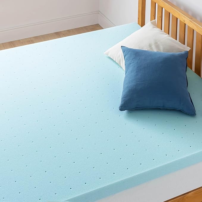 Best Price Mattress 3 Inch Ventilated Memory Foam Mattress Topper, Cooling Gel Infusion, CertiPUR-US Certified, Cal King, Dorm Essentials, Blue
