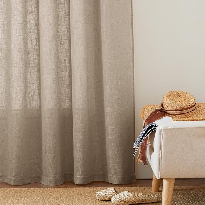 RYB HOME Khaki Semi Sheer Curtains 84 inches Long, Grommet Easy Sliding Light Filtering Half Privacy Window Curtains & Drapes for Bedroom Living Room Farmhouse, W 52 x L 84 inches, 2 Pcs